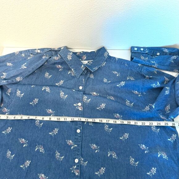 Vintage 90s Y2K Cherokee Floral Print Denim Button Down Top Size XXL - Picture 7 of 7